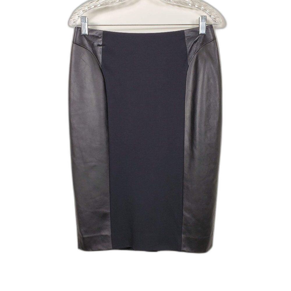 Classiques Entier Leather Panel Pencil Skirt Women Size 8 Black Stretch Chic